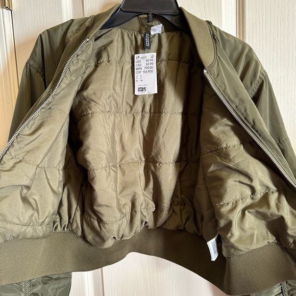 H&M Olive Green Front Zip Crop Bomber Jacket - Picture 4 of 12